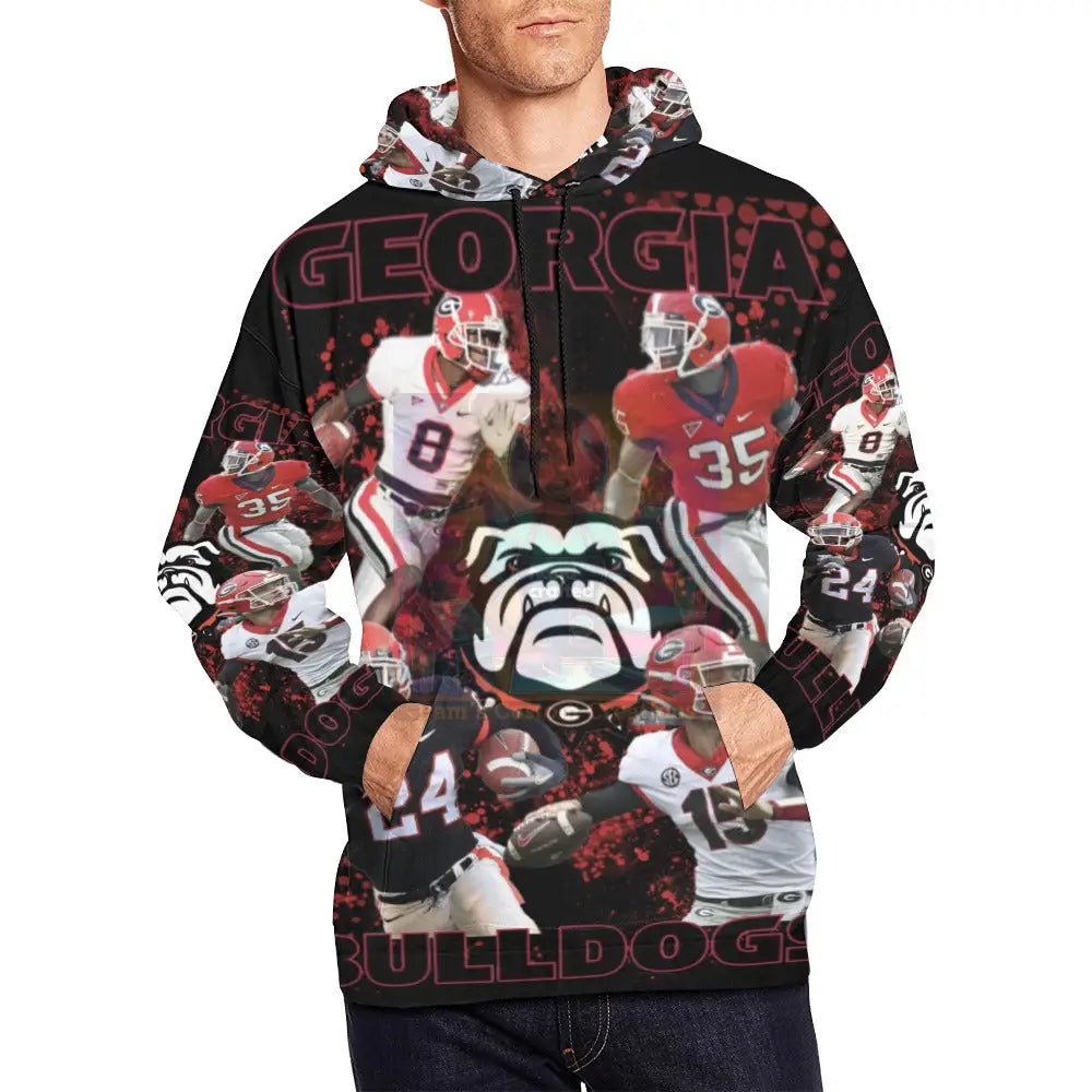 Georgia All Over Black Print Hoodie For Men (Usa Size) (H13)